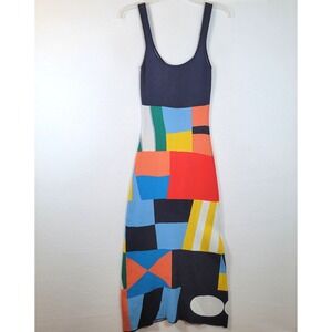 STAUD Womens Katie Geometric Bodycon Tank Midi Dress Size XS Blue Colorful Art